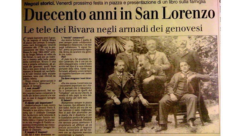 Ditta Giovanni Rivara Genova - articolo Secolo XIX per i 200 anni